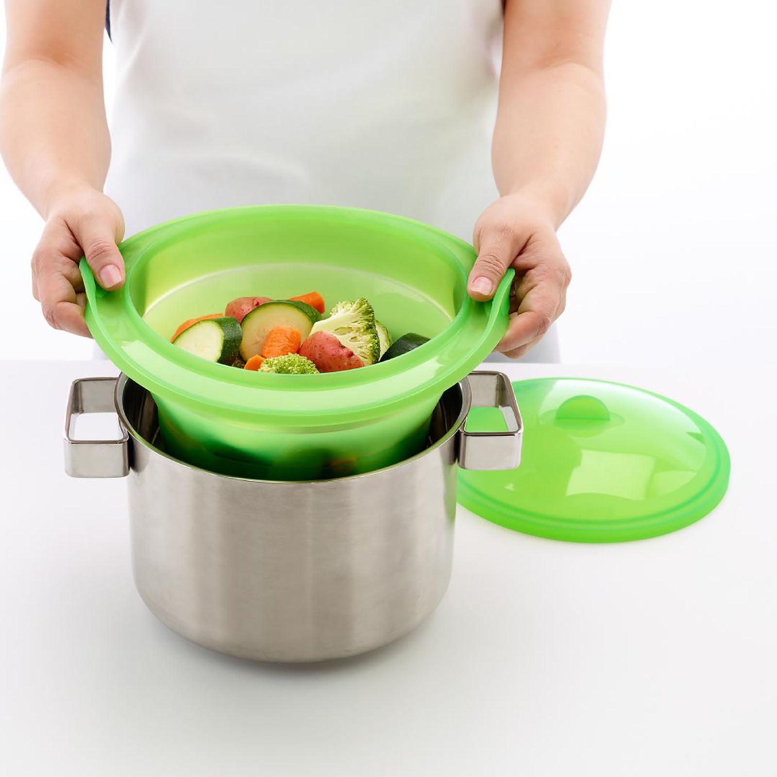 Lekue Collapsible Steamer Yeşil Silikon Buharda Pişirme Tenceresi