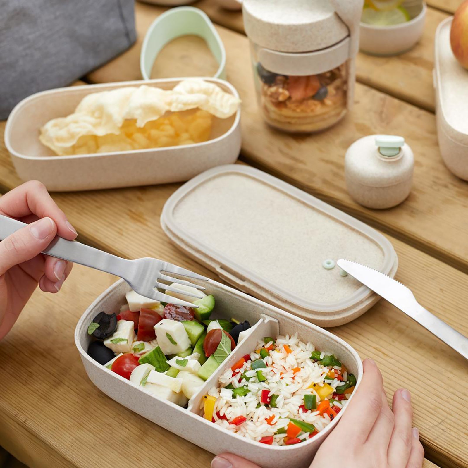 Lekue To Go Bej 2 Katlı Saklama Kabı