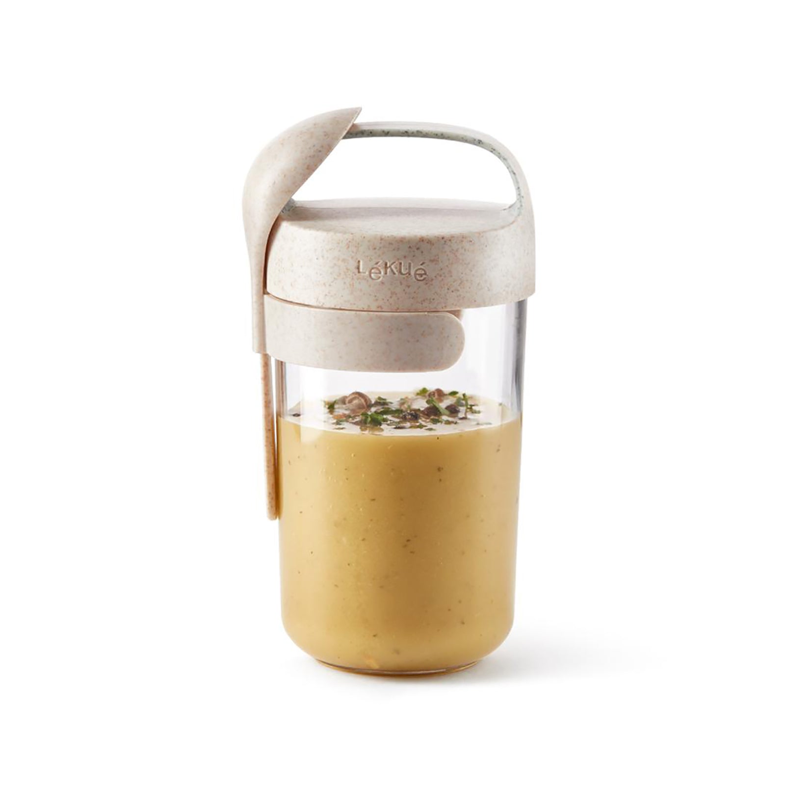 Lekue To Go Bej-Şeffaf Kaşıklı Atıştırmalık Kabı 600 ml