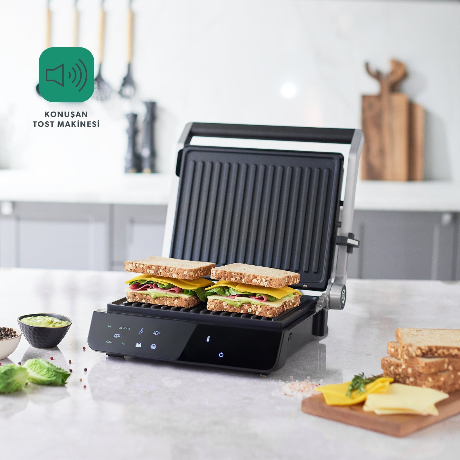 Homend Grillant 1343H Konuşan Tost Makinesi Siyah