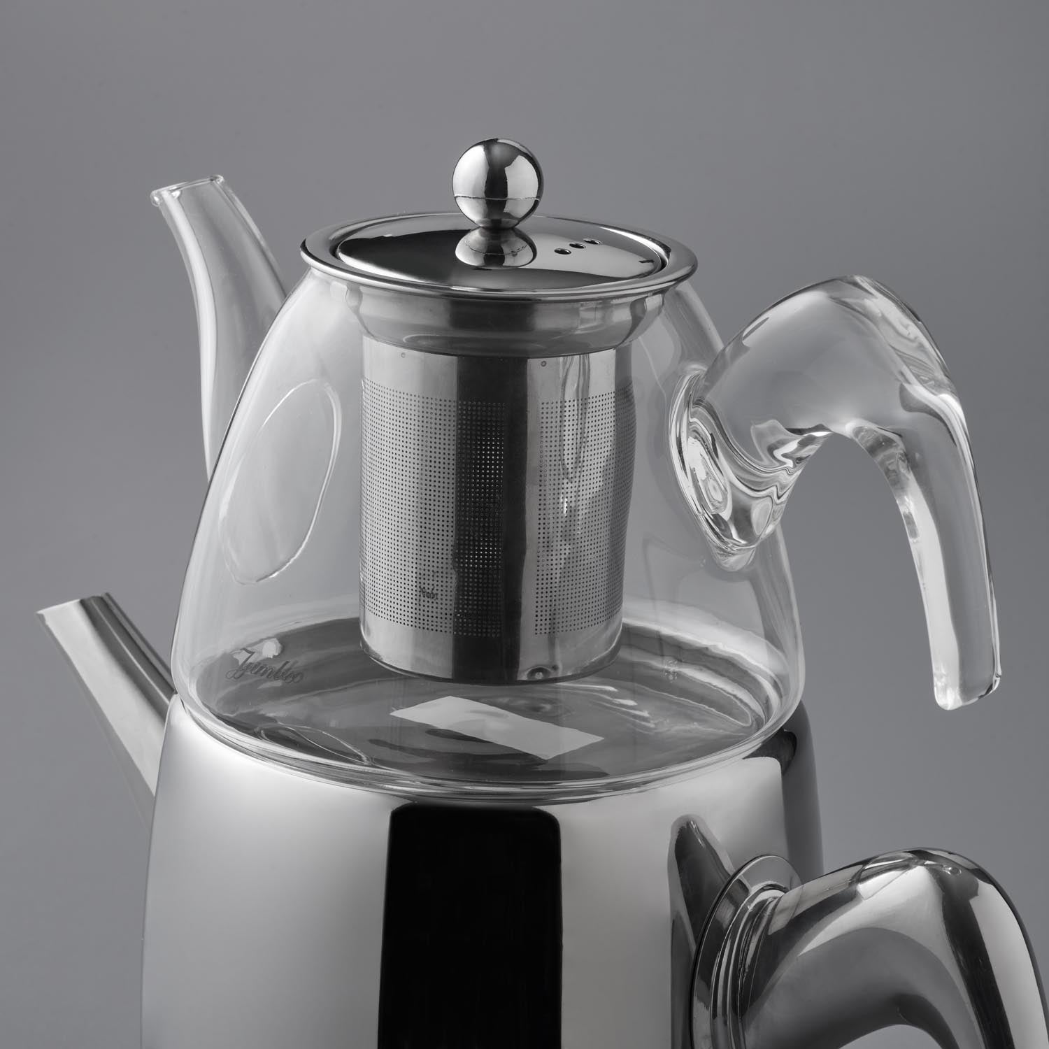 Jumbo 6500 Cam Demlikli Full Metal Sap Çaydanlık