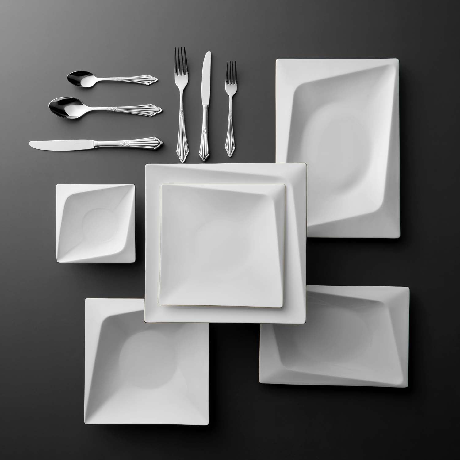 Jumbo Fold Platin 58 Parça 12 Kişilik Kare Yemek Takımı