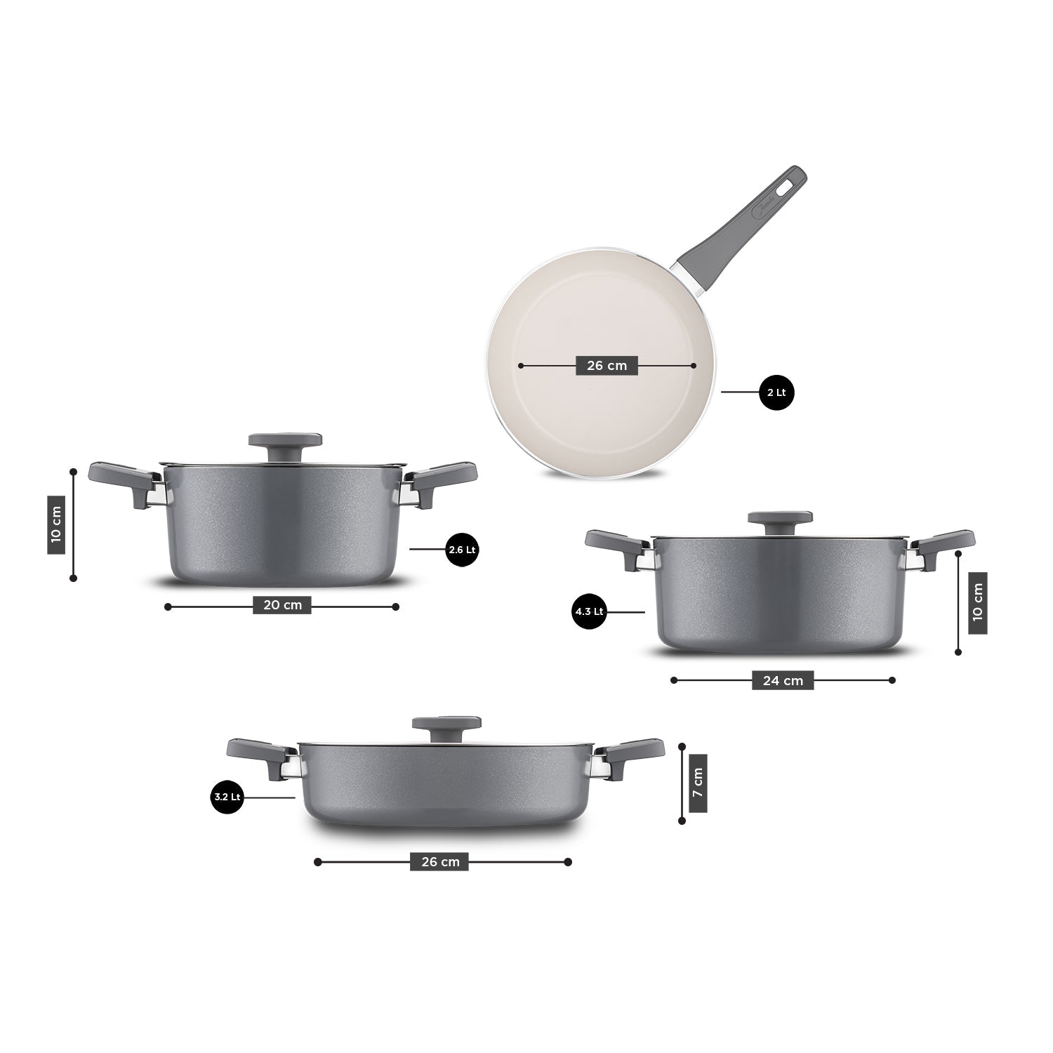 Jumbo Swiss Crystal Grey 7 Parça Tencere Seti